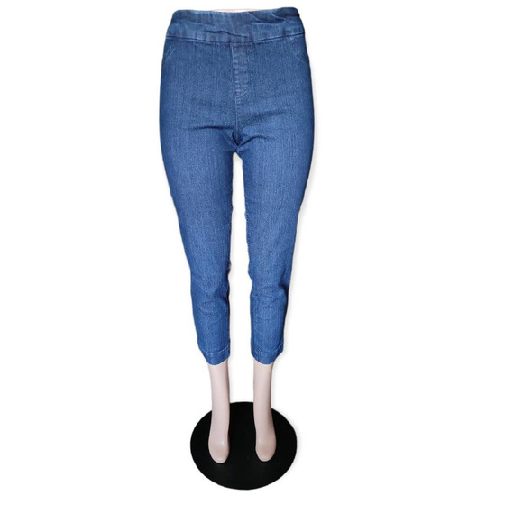 SOFT Surroundings Super Stretch Pull On Ankle‎ Pants Dark Wash Blue 2AC10 Medium - Picture 2 of 13